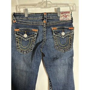 TRUE RELIGION- Womens 26 Joey Straight Leg Orange Thick Stitch Jeans - Pre Owned